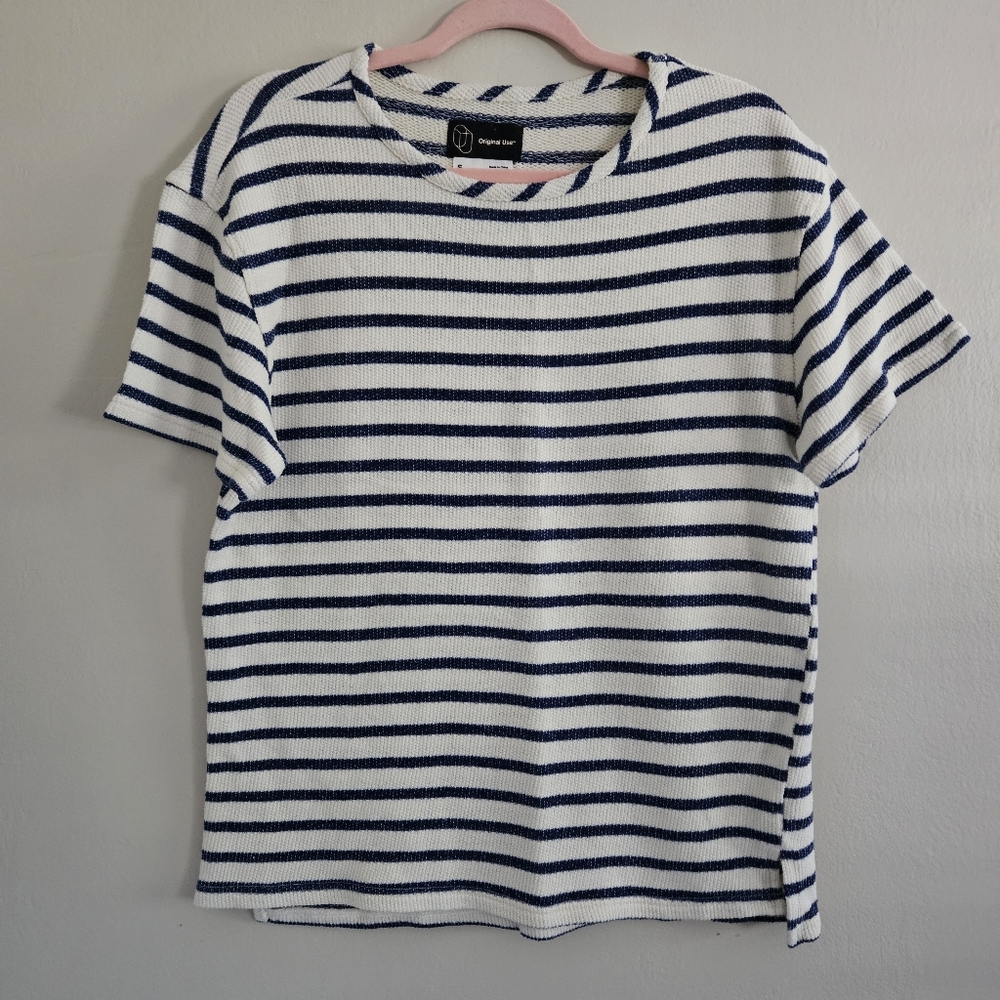 Original Use Striped Navy White Knit Shirt Cotton Preppy Cozy Classic Small